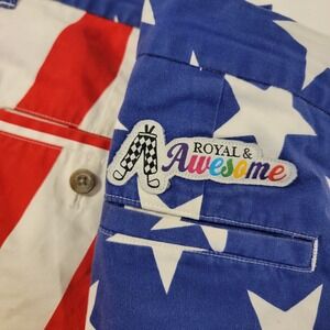 Royal & Awesome Golf Shorts Mens 36 USA American Flag Patriotic Stars and Stripe